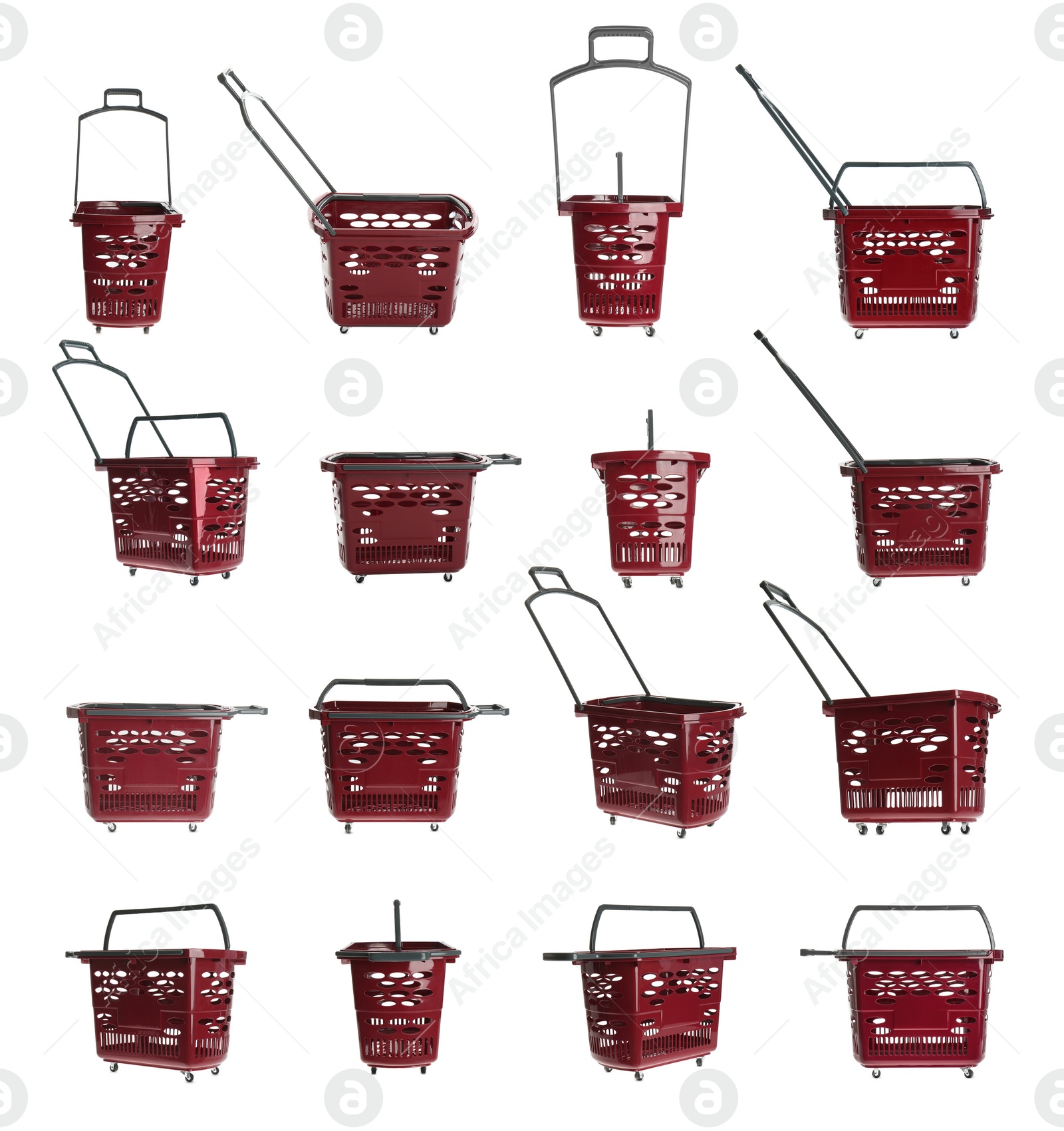 Image of Set of shopping baskets on white background