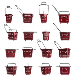 Image of Set of shopping baskets on white background