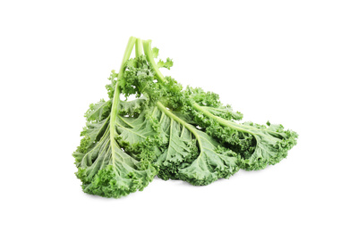 Photo of Fresh green kale leaves isolated on white