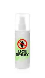 Bottle of lice spray on white background