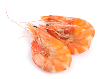 Photo of Delicious cooked whole shrimps isolated on white