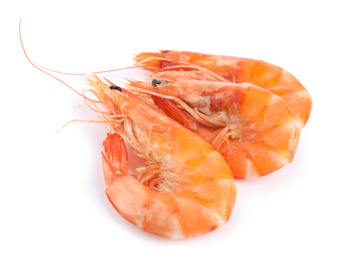 Delicious cooked whole shrimps isolated on white