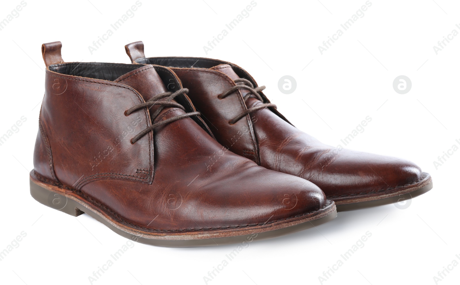 Photo of Pair of stylish leather shoes isolated on white