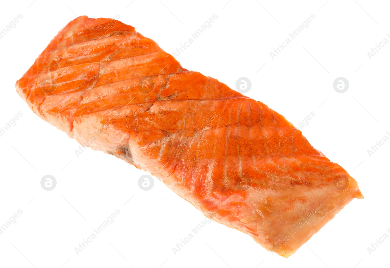 Photo of Piece of tasty grilled salmon isolated on white