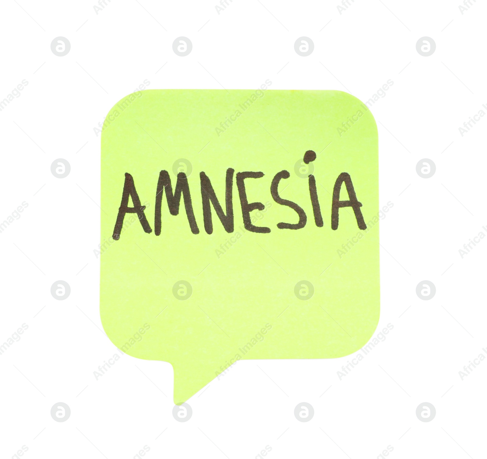 Photo of Green sticky note with word Amnesia on white background