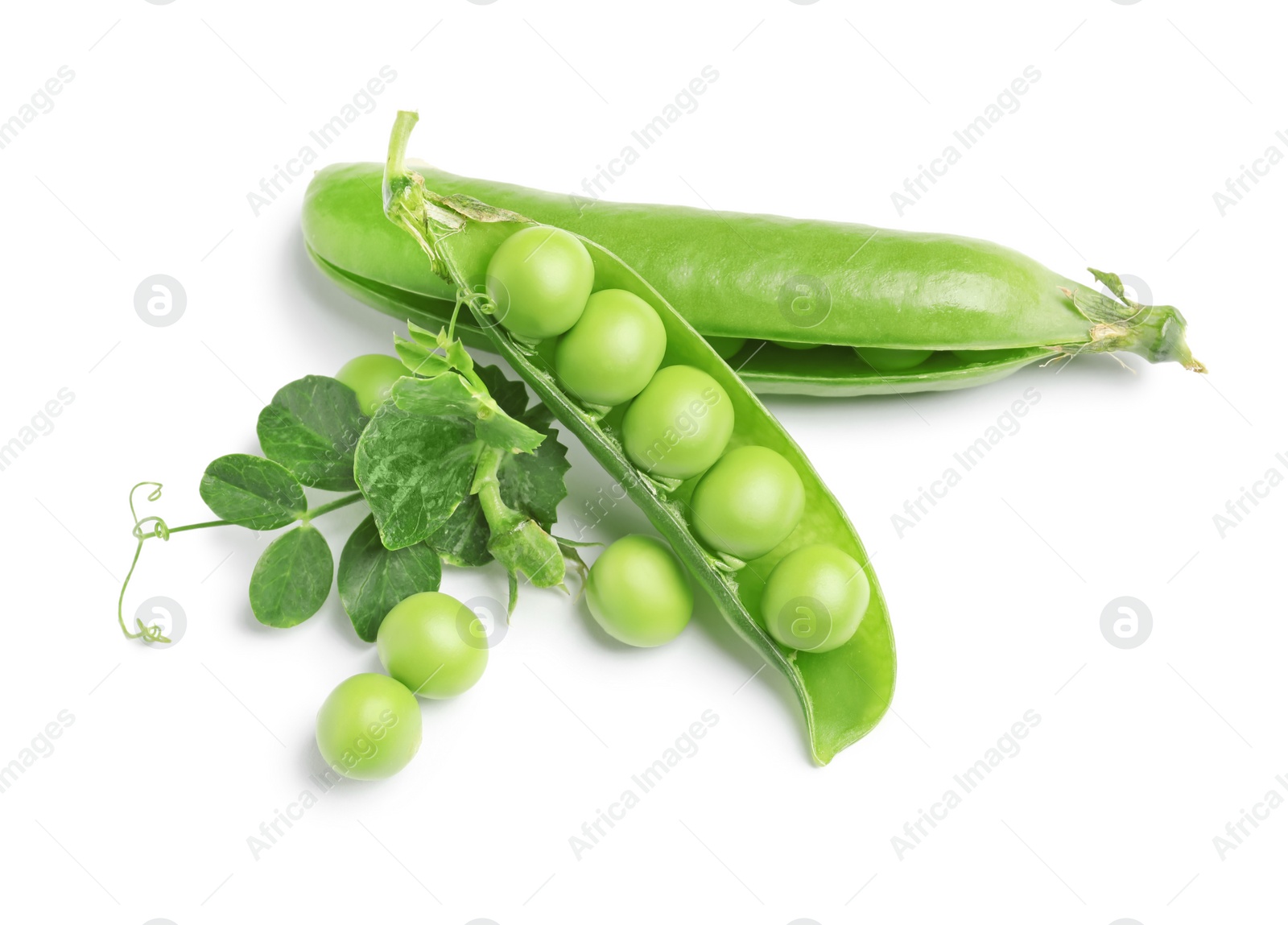 Photo of Delicious fresh green peas on white background