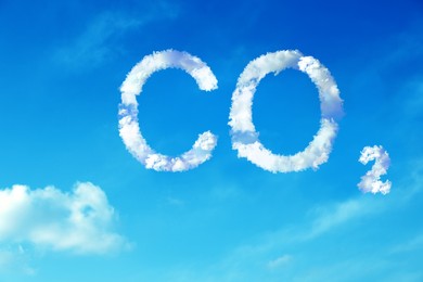 Image of CO2 emissions. View of blue sky with white clouds