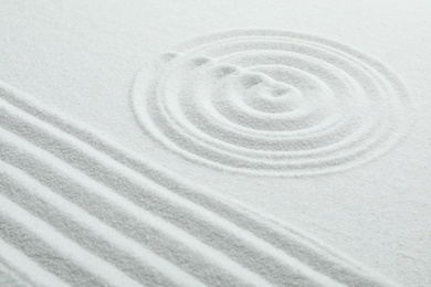 White sand with pattern. Zen and harmony