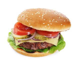 Burger with delicious patty isolated on white