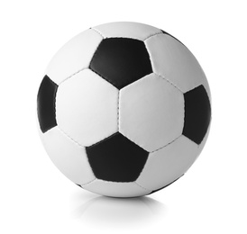 Photo of New soccer ball on white background. Football equipment