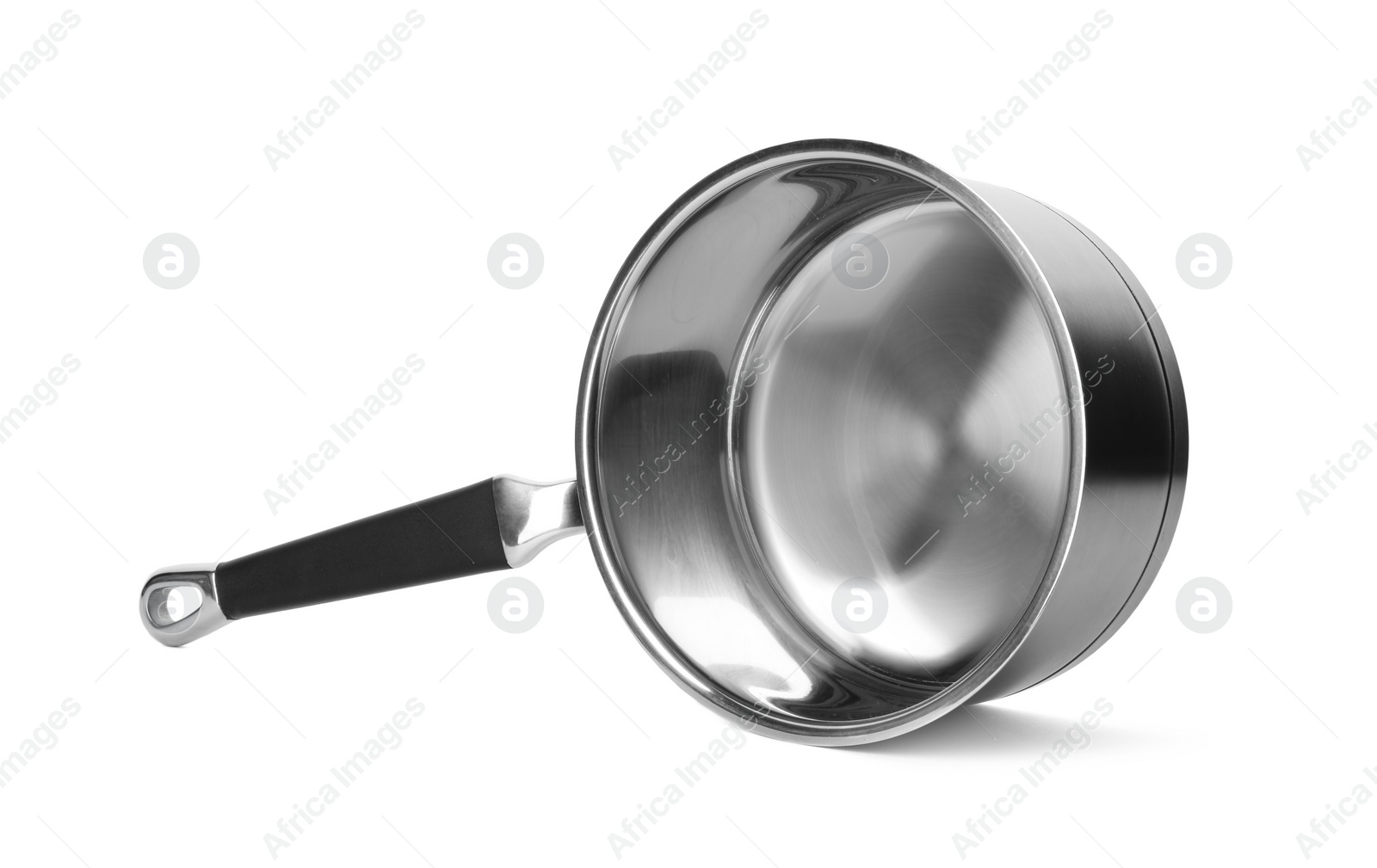 Photo of Empty modern steel saucepan isolated on white