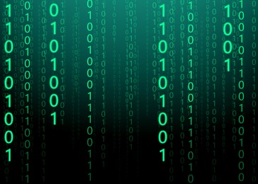 Illustration of Digital binary code on dark green background