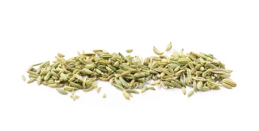 Pile of dry fennel seeds isolated on white