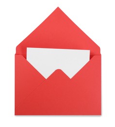 Red letter envelope with card isolated on white, top view