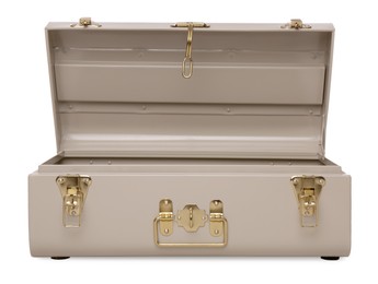 One stylish open storage trunk isolated on white
