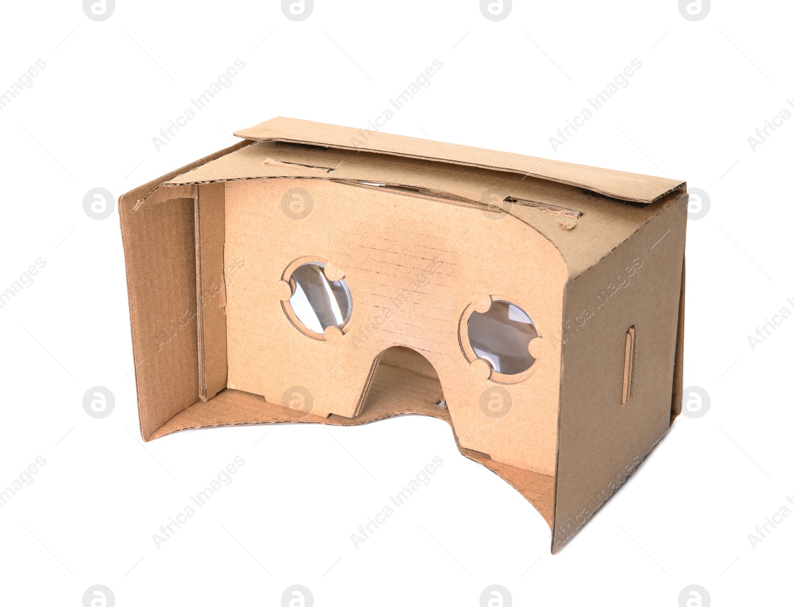 Photo of Cardboard virtual reality headset on white background