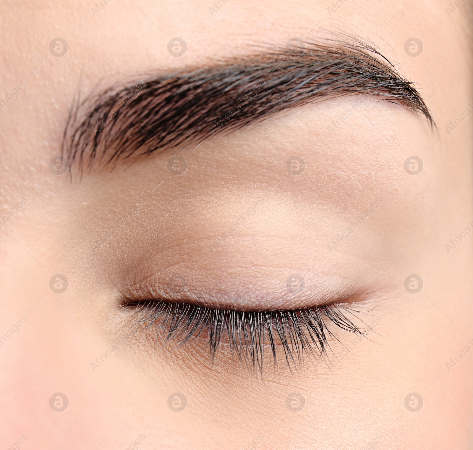 Photo of Beautiful woman with perfect eyebrow, closeup