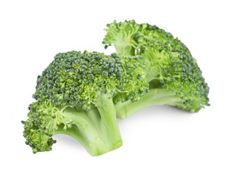 Photo of Fresh green broccoli on white background. Organic food