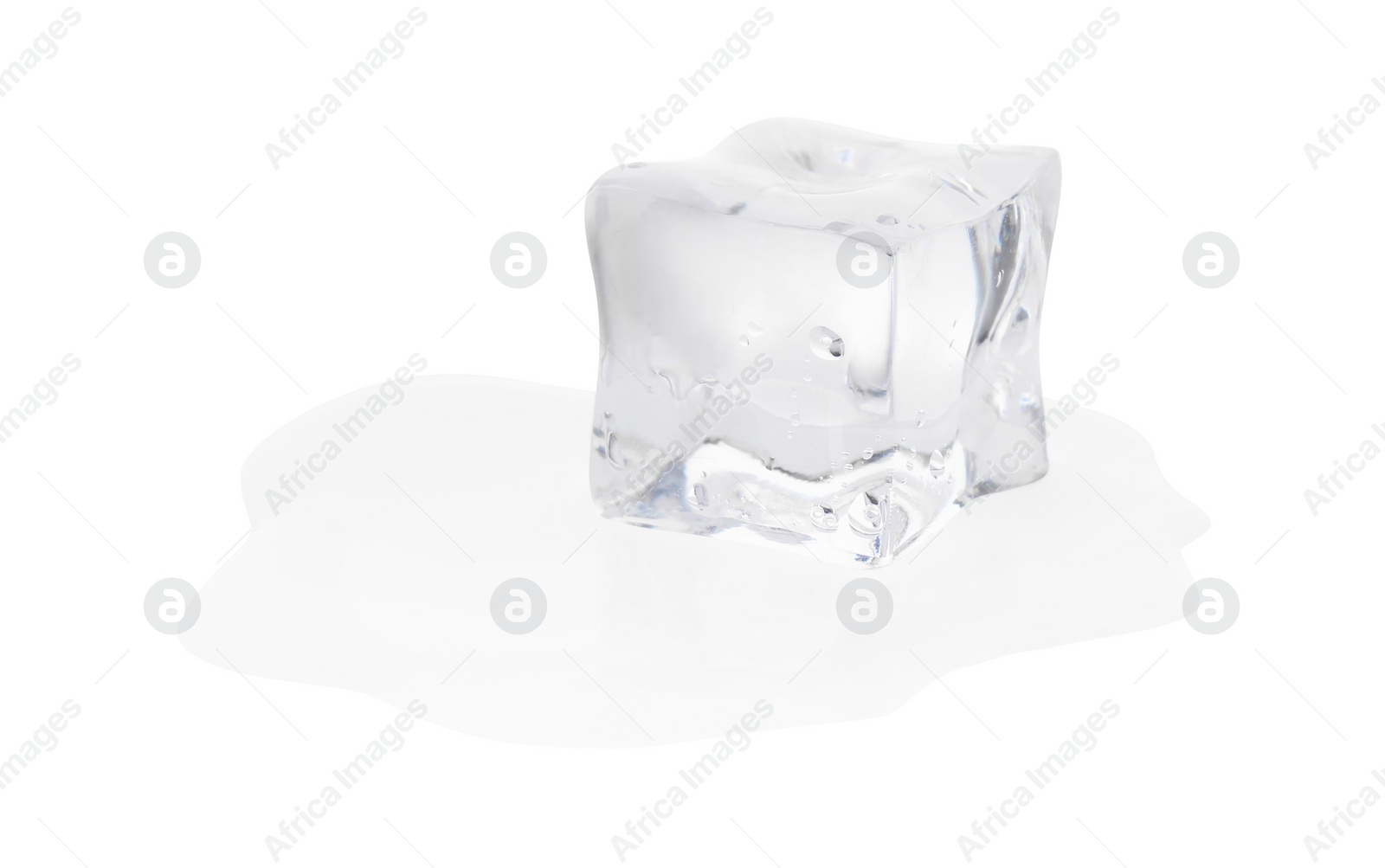 Photo of One melting crystal clear ice cube isolated on white