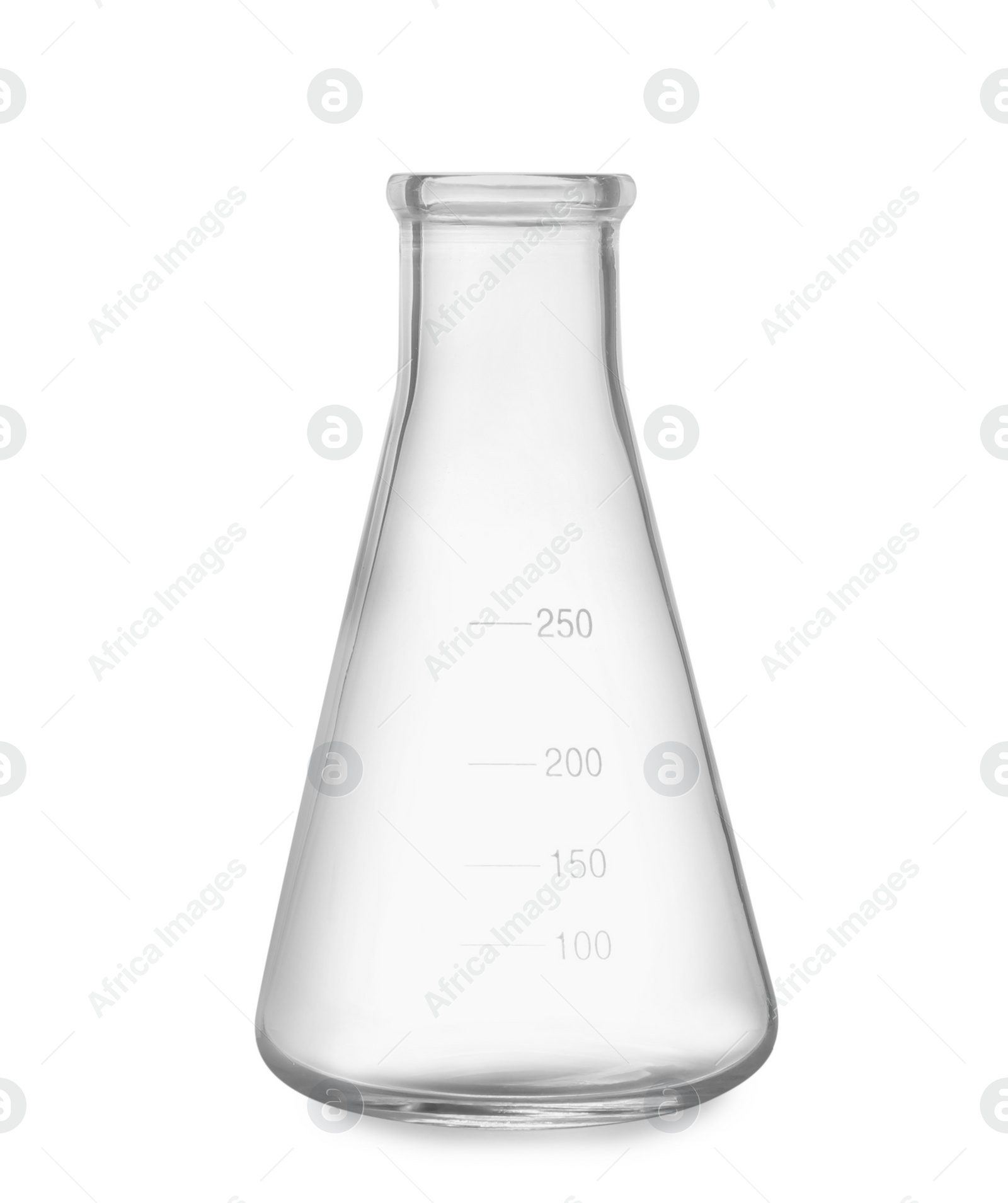 Photo of Empty conical flask isolated on white. Laboratory glassware