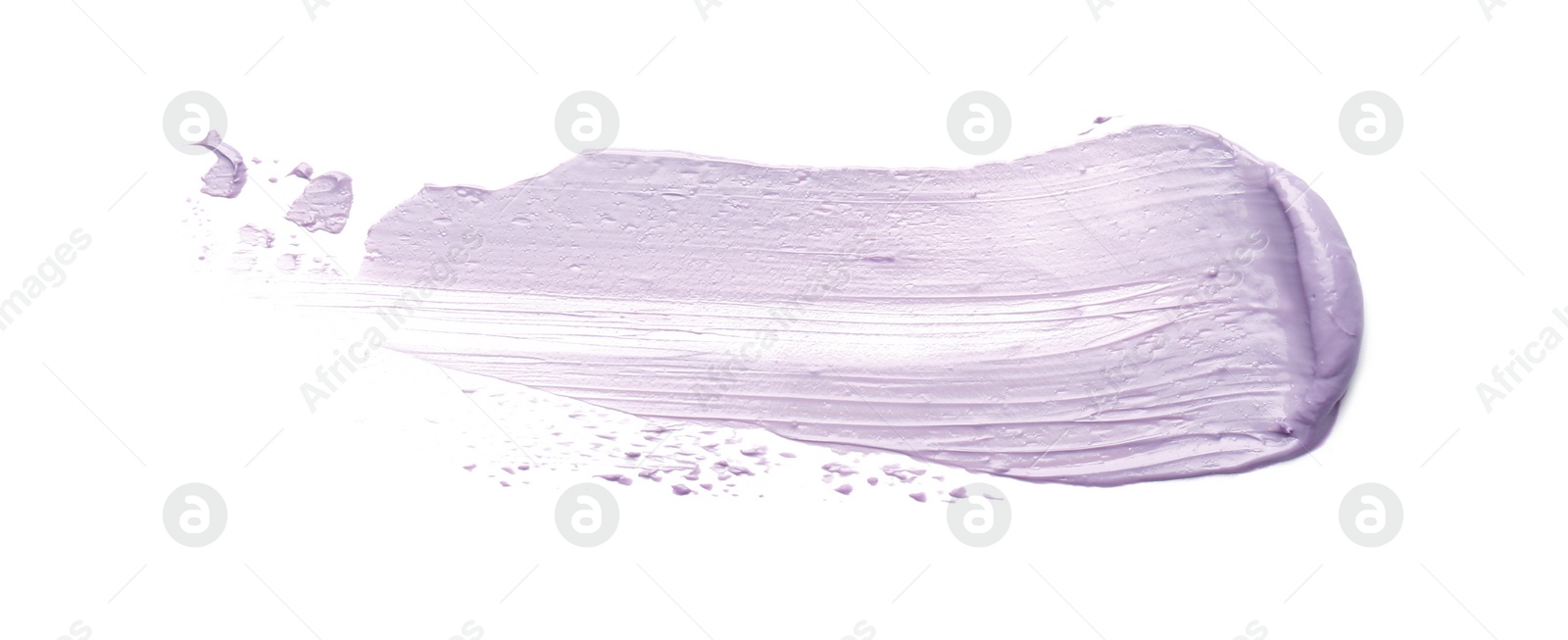 Photo of Stroke of purple color correcting concealer isolated on white, top view