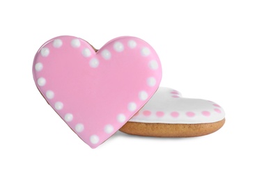 Delicious heart shaped cookies on white background. Valentine's Day