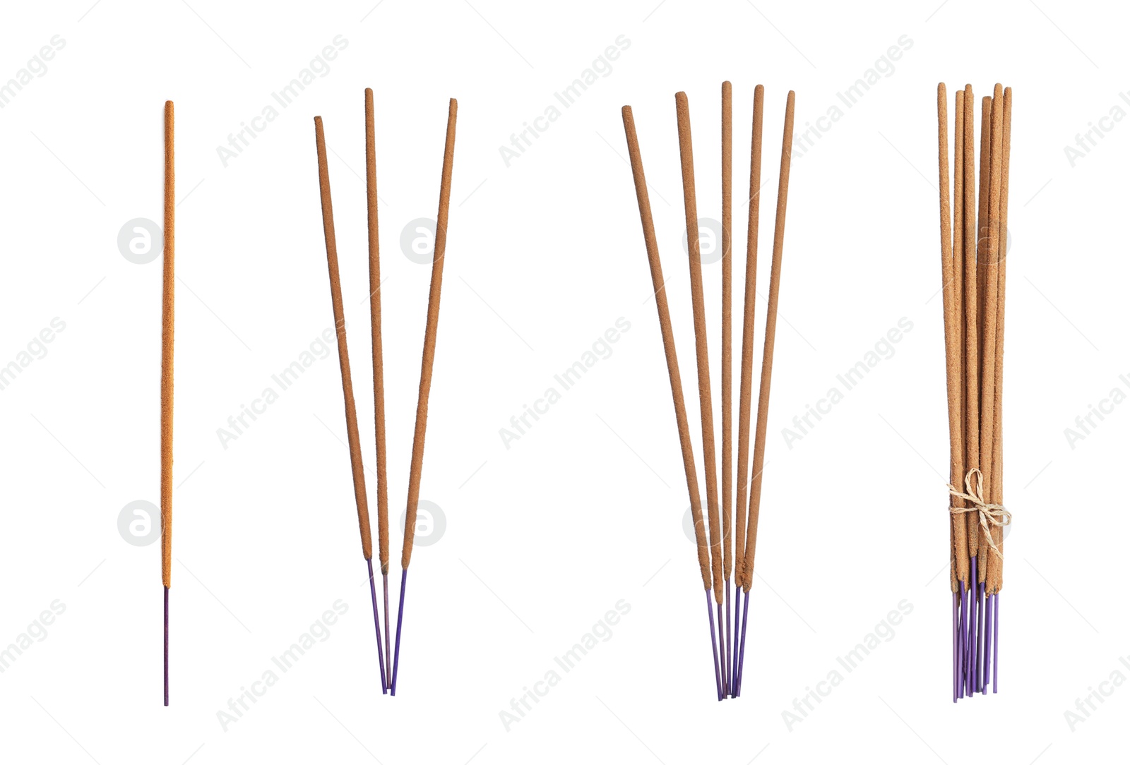 Image of Set with aromatic incense sticks on white background 