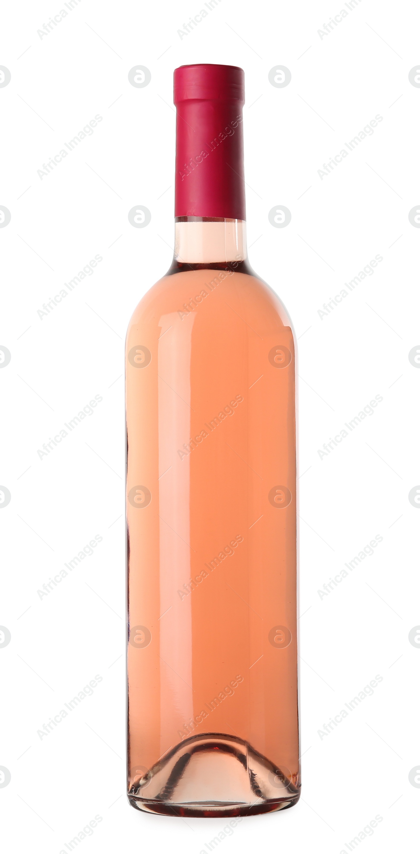 Photo of Bottles of delicious rose wine on white background. Mockup for design