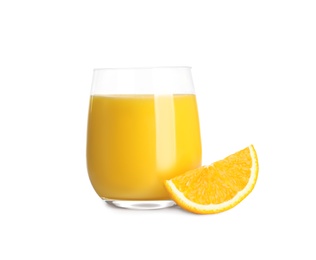 Photo of Freshly made orange juice isolated on white