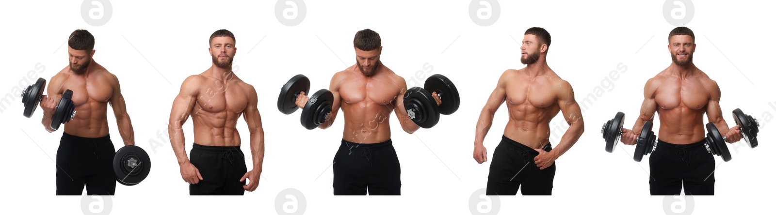 Image of Handsome bodybuilder on white background, set of photos