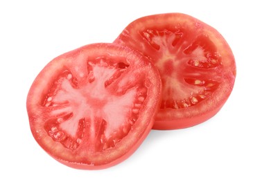 Photo of Slices of tomato for burger isolated on white