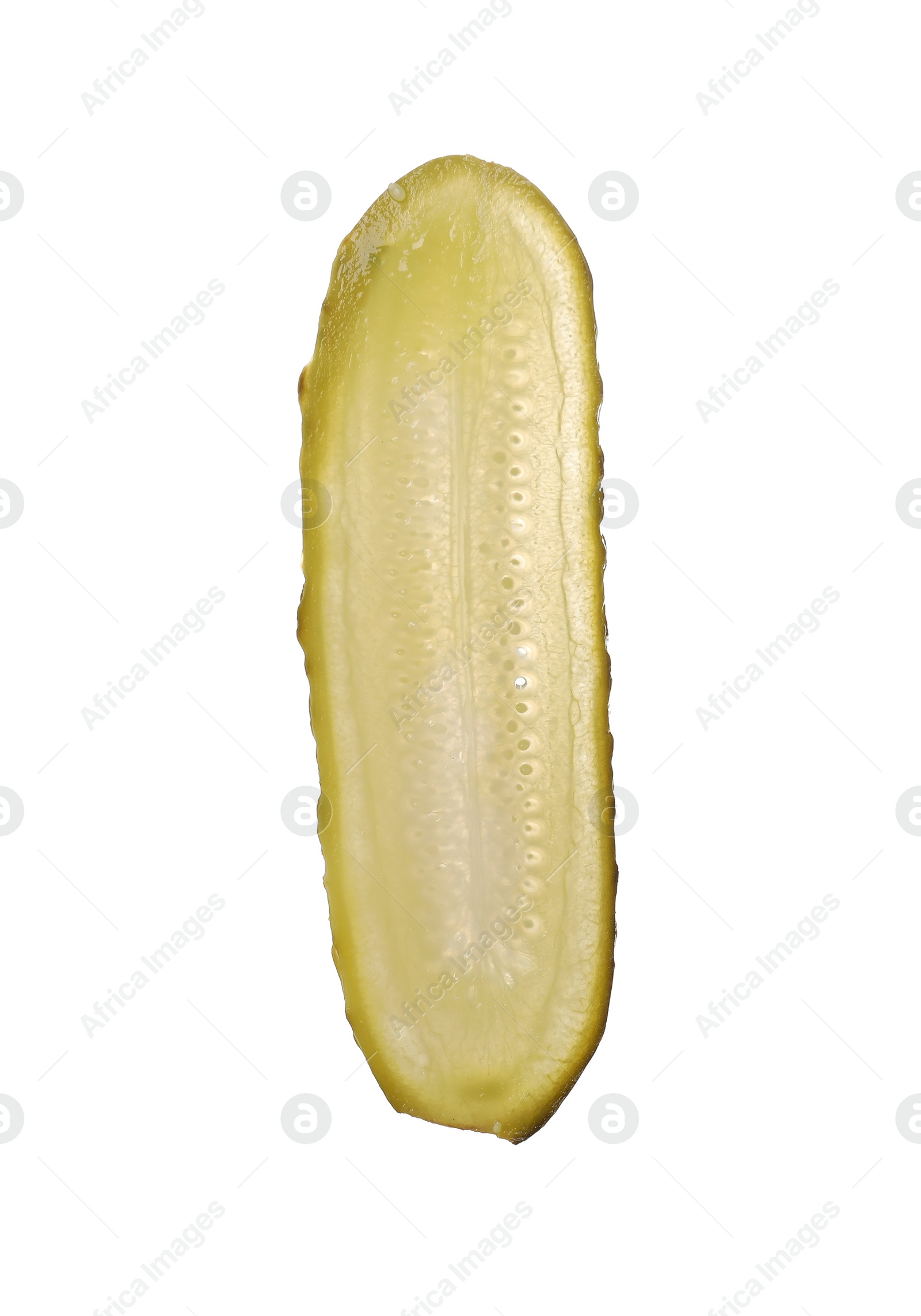 Photo of Slice of pickled cucumber isolated on white