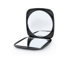 Photo of Stylish cosmetic pocket mirror isolated on white