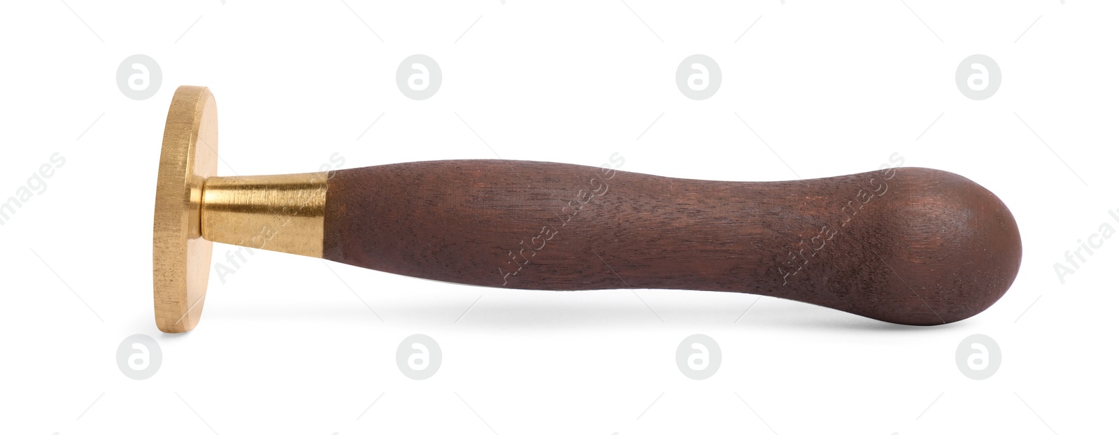 Photo of One stamp tool with wooden handle isolated on white