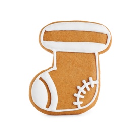 Tasty homemade Christmas cookie on white background