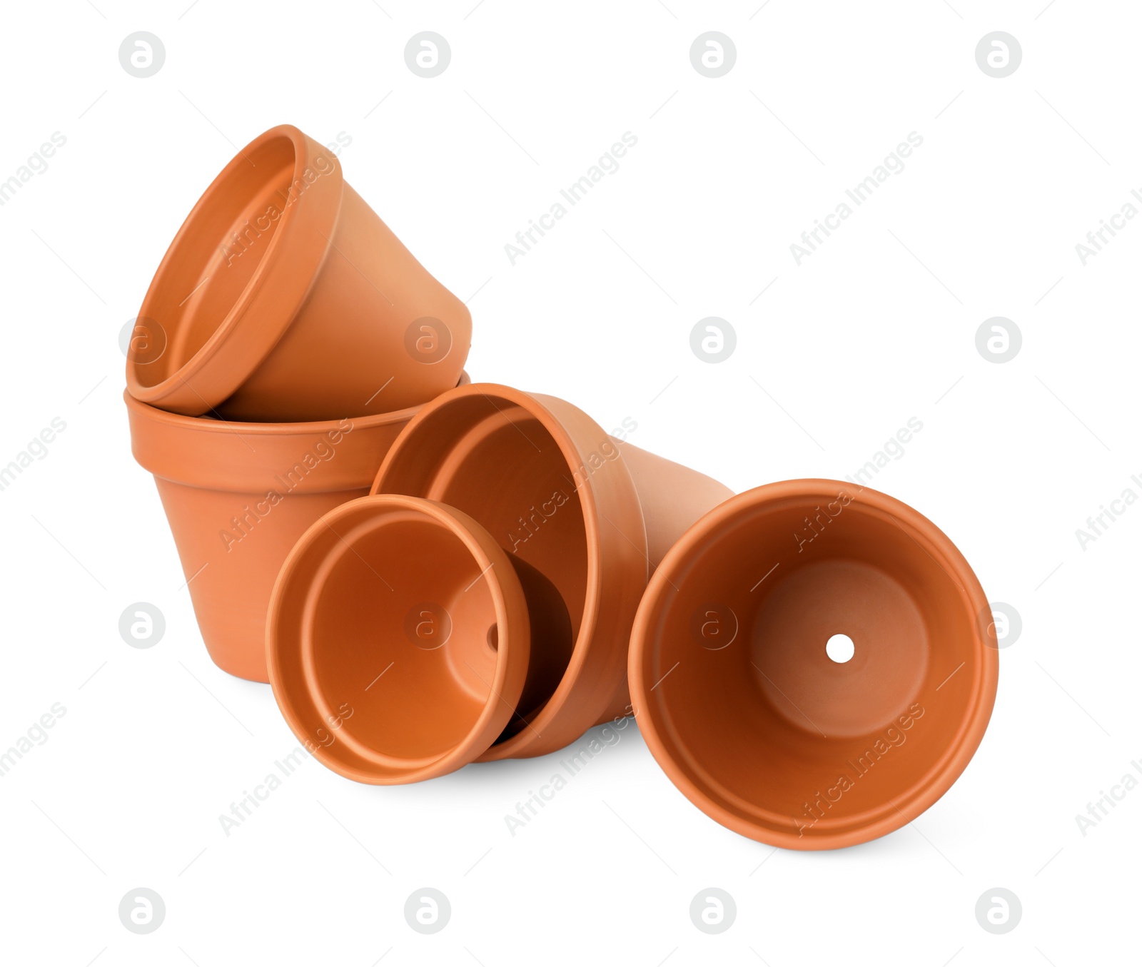 Photo of Empty clay flower pots isolated on white