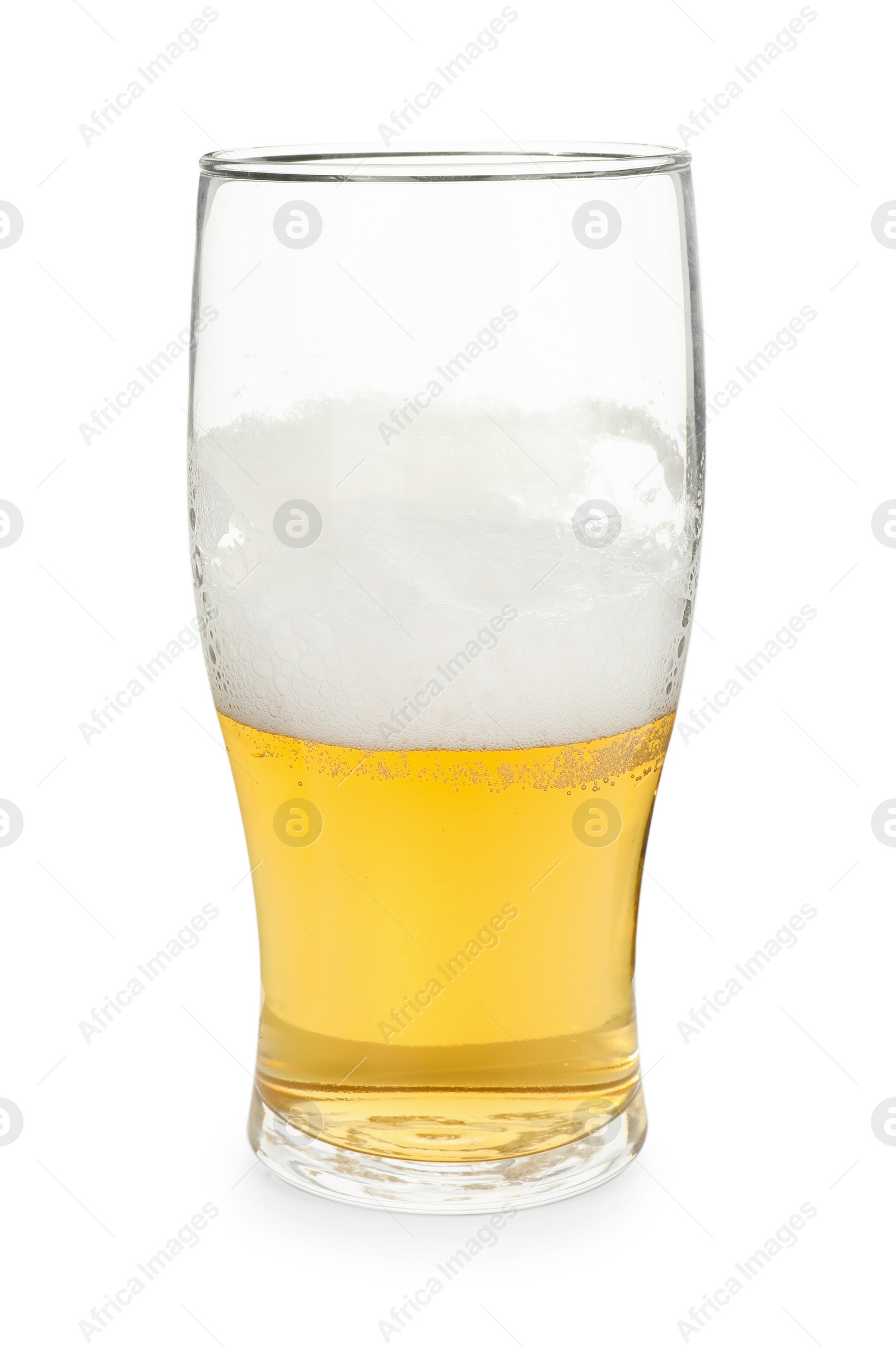 Photo of Half full glass of beer isolated on white