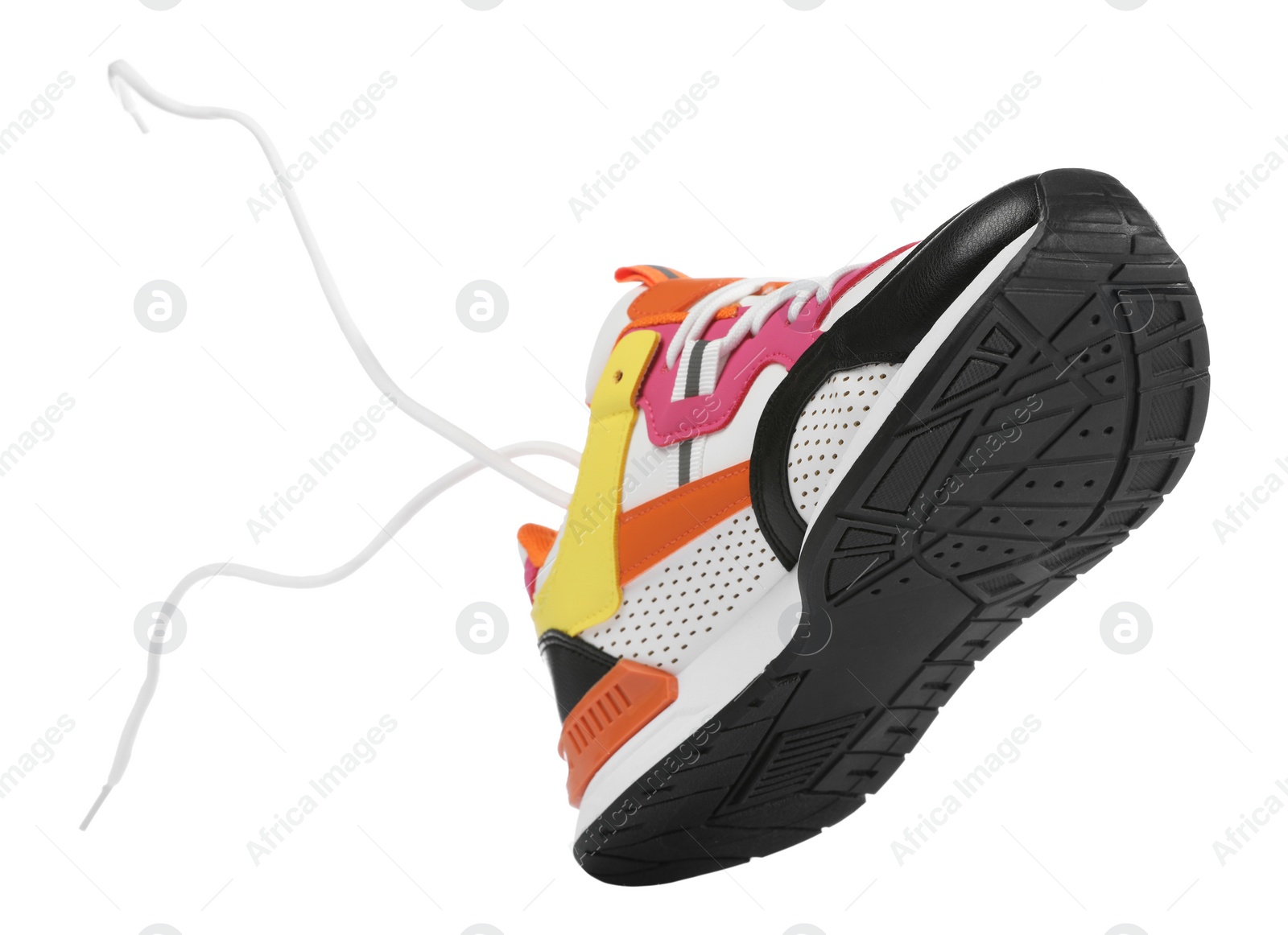 Photo of One stylish colorful sneaker isolated on white