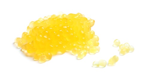 Pile of fresh pike caviar isolated on white