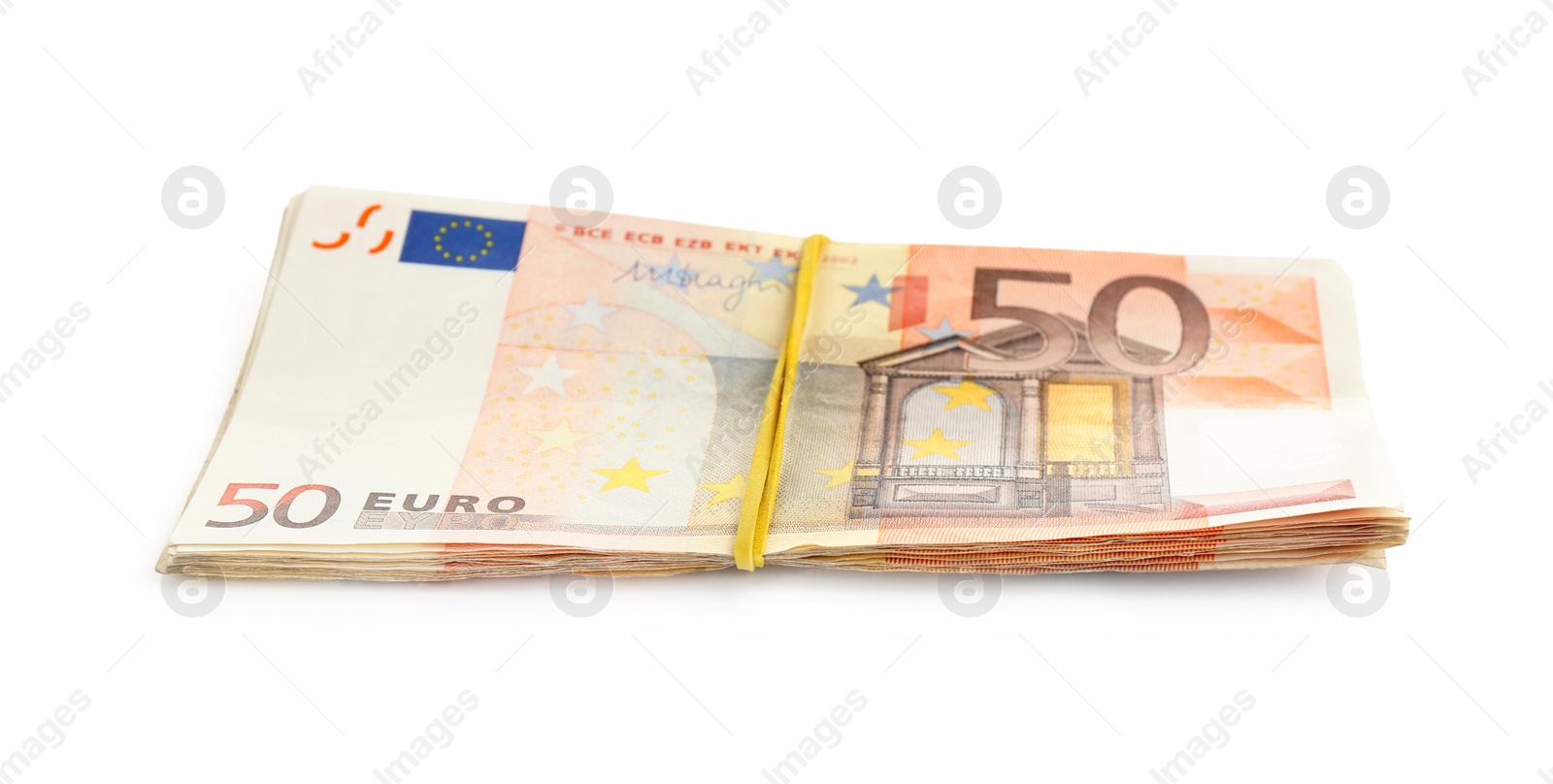 Photo of Euro banknotes on white background. Money and finance