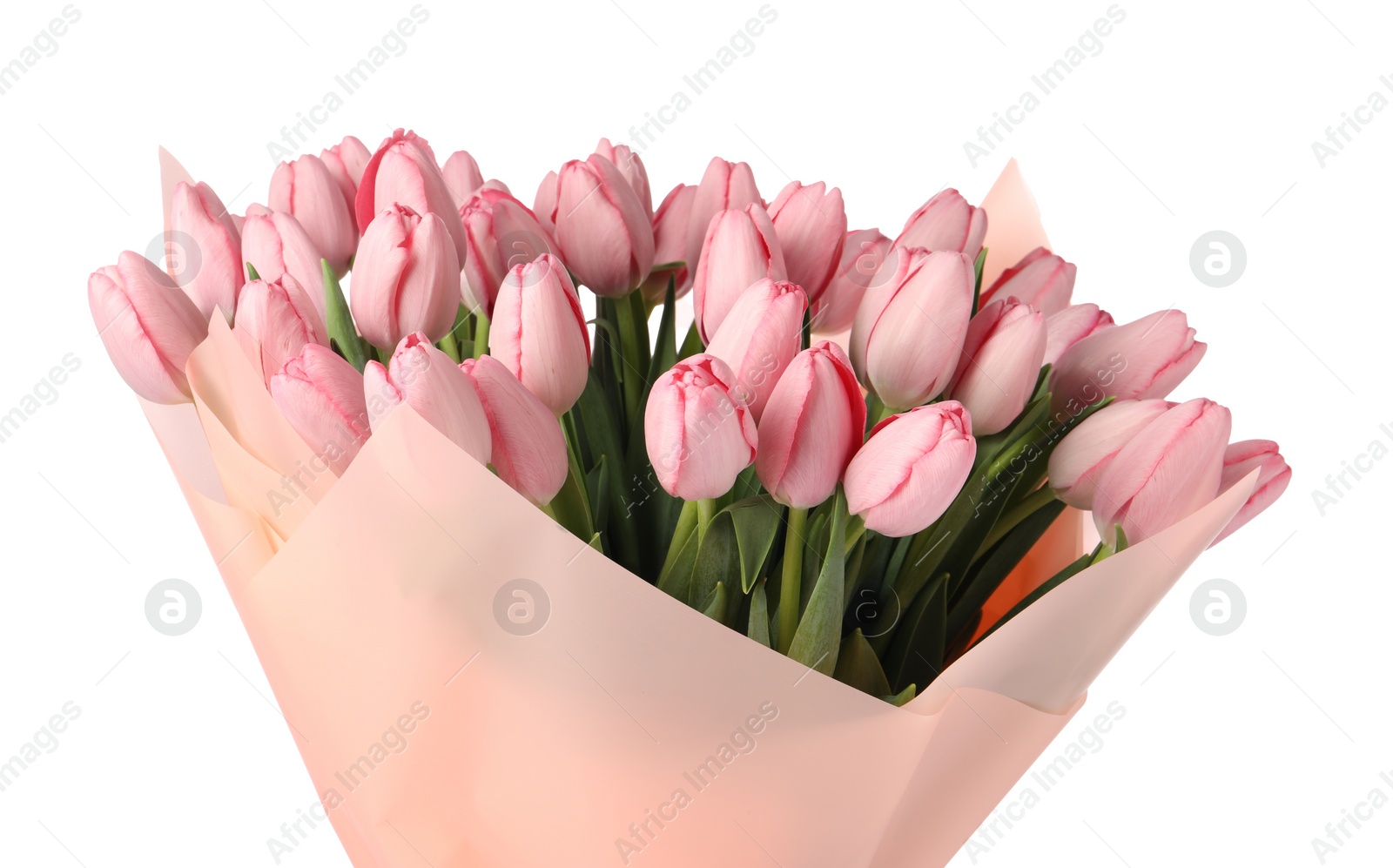 Photo of Bouquet of beautiful pink tulips isolated on white