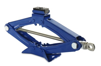 Blue car scissor jack isolated on white