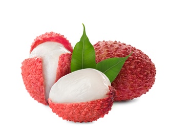 Image of Fresh ripe lychee fruits on white background