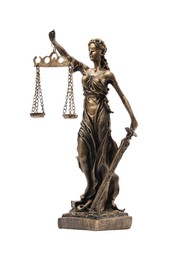 Photo of Statue of Lady Justice isolated on white. Symbol of fair treatment under law