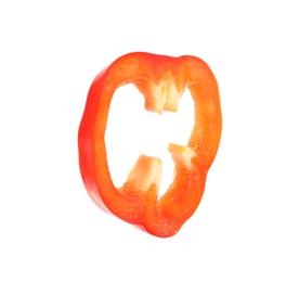 Slice of ripe red bell pepper on white background