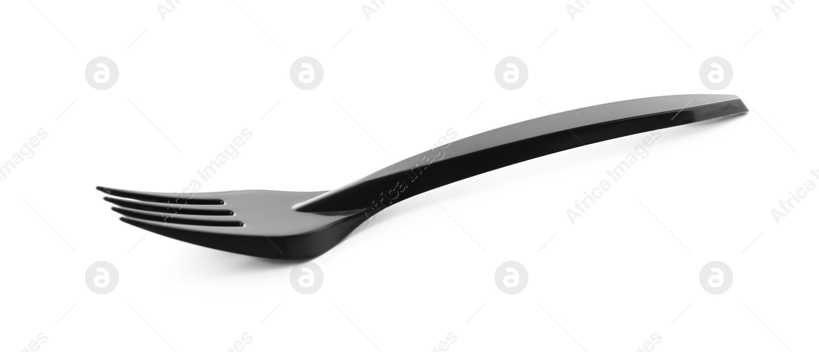 Photo of Black disposable plastic fork isolated on white