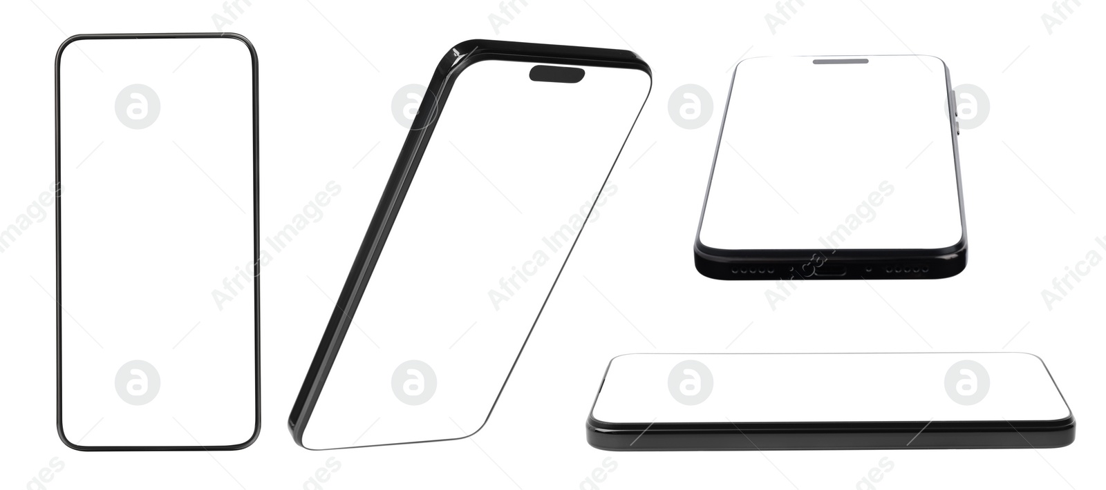 Image of Smartphones with empty screens on white background. Mockup for design