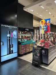 Poland, Warsaw - July 12, 2022: Official Mac store with cosmetics in shopping mall