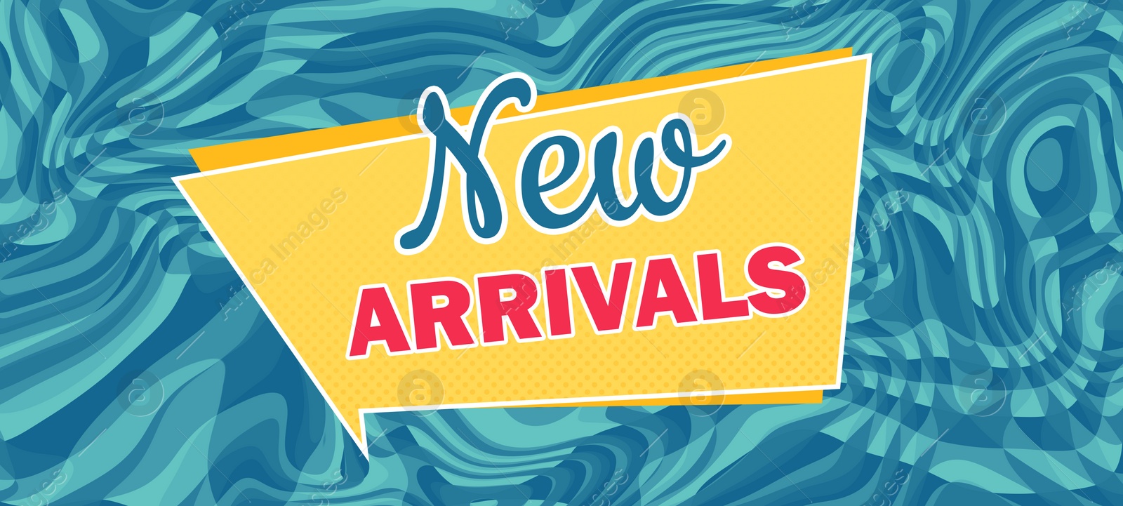 Image of New arrivals flyer design with text on color background