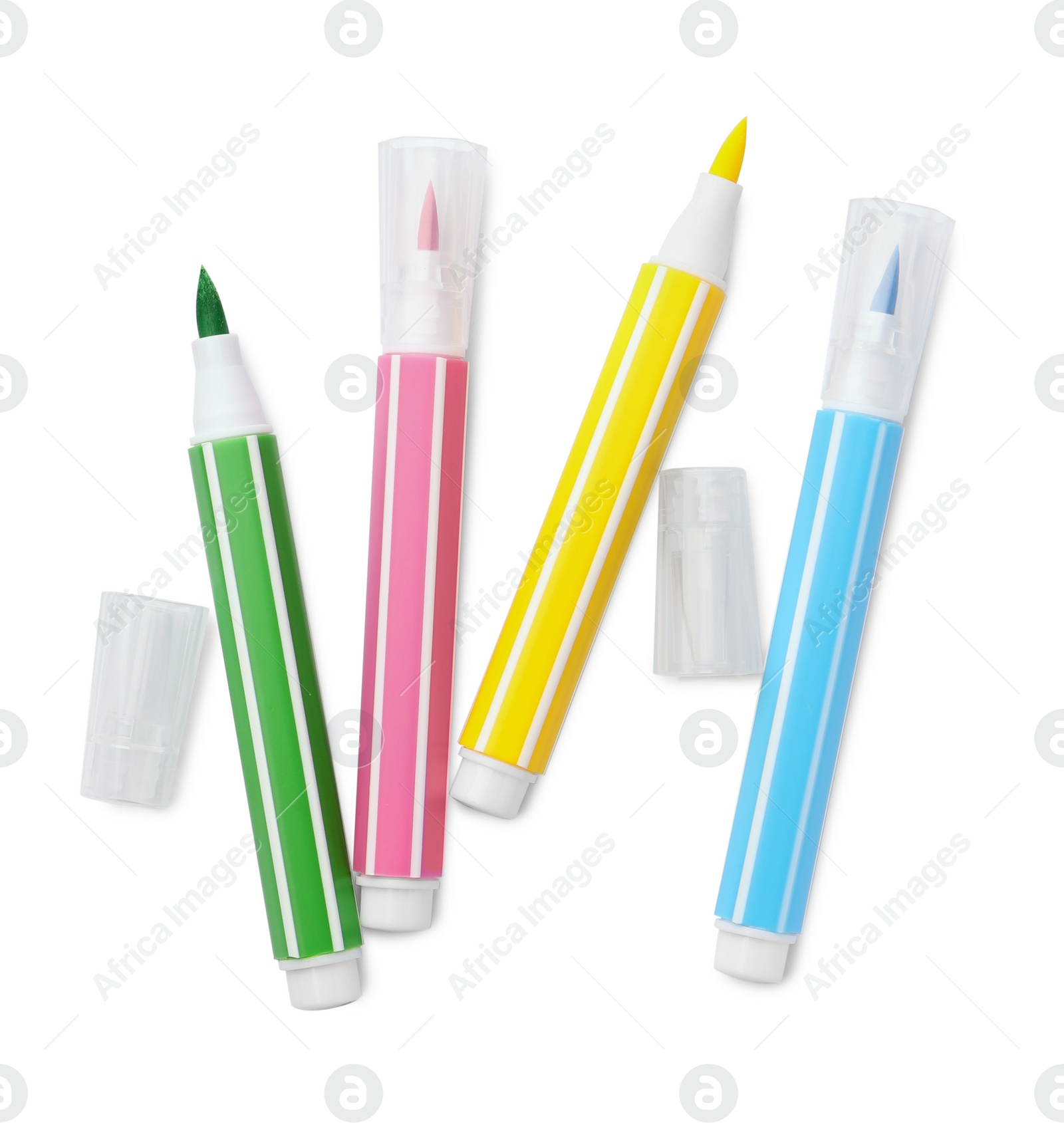 Photo of Bright markers isolated on white, top view